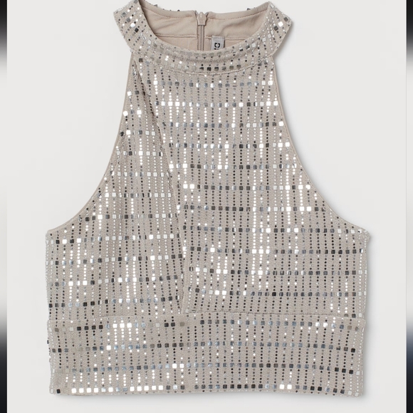 H&M Tops - H&M Glittering Sequin Crop Top - Size XL